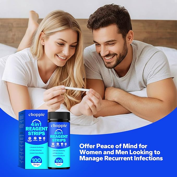 Choppie 4-in-1 Full Panel UTI Test Strips for Women & Men (100 Strips), Test UTI Presence for Home Use, Proneness & Severity, Urine Test Strips for Bladder and Urinary Tract Infection Monitoring