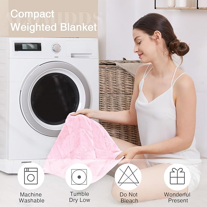 Alomidds Weighted Blanket 7lbs for Adults, Cozy Breathable Weighted Lap Blanket, Small Weighted Blanket Travel, Weighted Lap Pad for Couch, Sofa, Pink, 29" x 24"