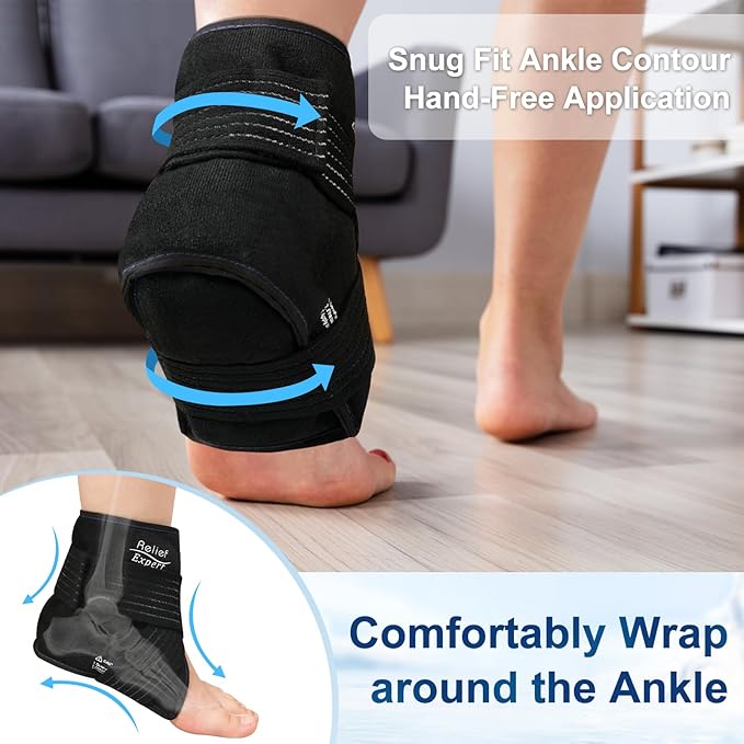 Ankle Ice Pack Wrap with Compression – Reusable Cold Gel Pack for Foot and Achilles, Dual Strap Design with Soft Plush Lining, Flexible Cold Therapy for Ankle Support - 2 Packs