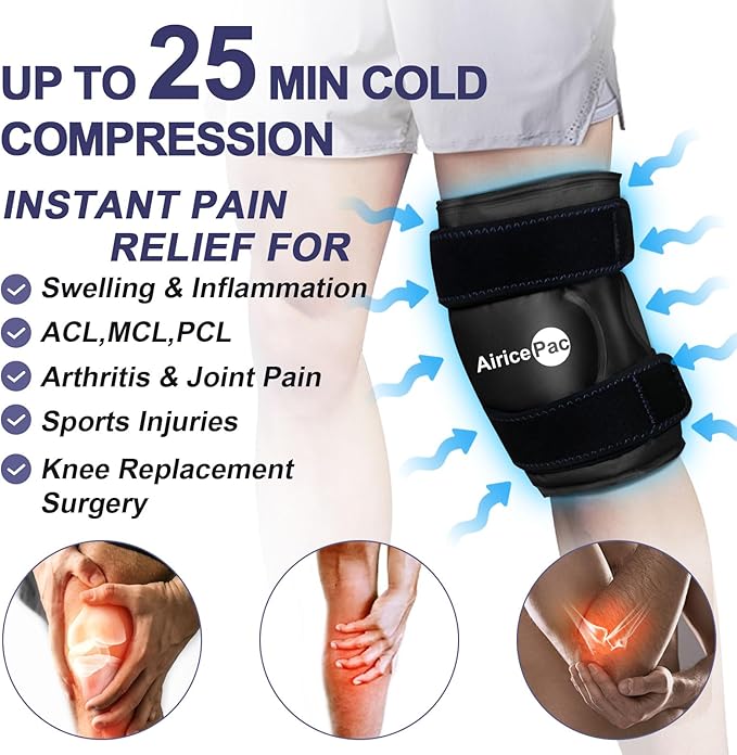 Ice Pack for Knee Pain Relief, Reusable Gel Ice Wrap for Injuries, Swelling, Knee Replacement Surgery, Cold Compress Therapy for Arthritis, Meniscus Tear and ACL, Black