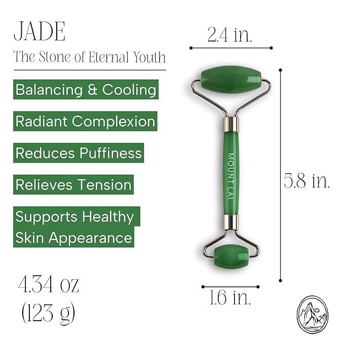 Mount Lai De-Puffing Jade Facial Roller – The Stone of Eternal Youth, Authentic Jade Face Roller for Sculpting, Soothing & Glowing Skin, Ultimate Facial Massager Tool for Self-Care Ritual