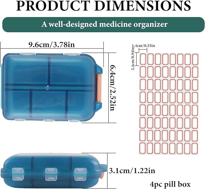 2Pack Travel Pill Organizer - 10 Compartments Pill Case with 64 Stickers, Pill Organizer 2 Times A Day, 10 Days Portable Compartments for Vitamins, Fish Oils, Supplements(Green)
