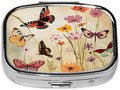 ABLESKY Pill Box, 2 Compartment Pill Organizer Case for Pocket or Purse, Small Portable Metal Travel Medicine Box with Mirror, Daily Vitamins Fish Oil Container-Aesthetic Butterfly Flowers