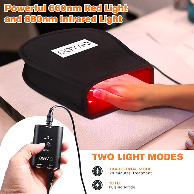 Red Infrared Light Therapy for Hand Pain Relief, 660nm & 880nm Infrared Hand Therapy Deep Penetrate Into Joint for Fingers Wrist Pain Relief, Double Side Design Pad Full Cover Hand LED Therapy