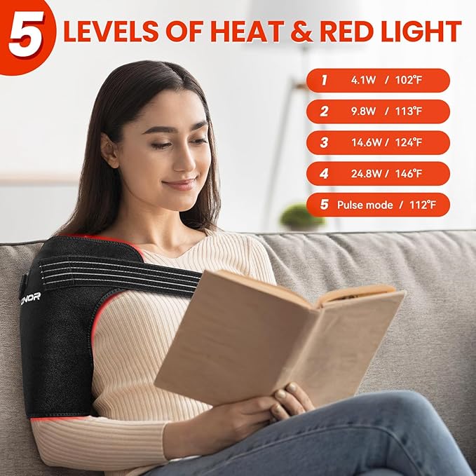 Viconor Red Light Therapy for Shoulder Pain Relife, Infrared Light Therapy for Body with Massage, Improve Joint Muscle, 660nm & 850nm Red Light Shoulder Wrap, Black1