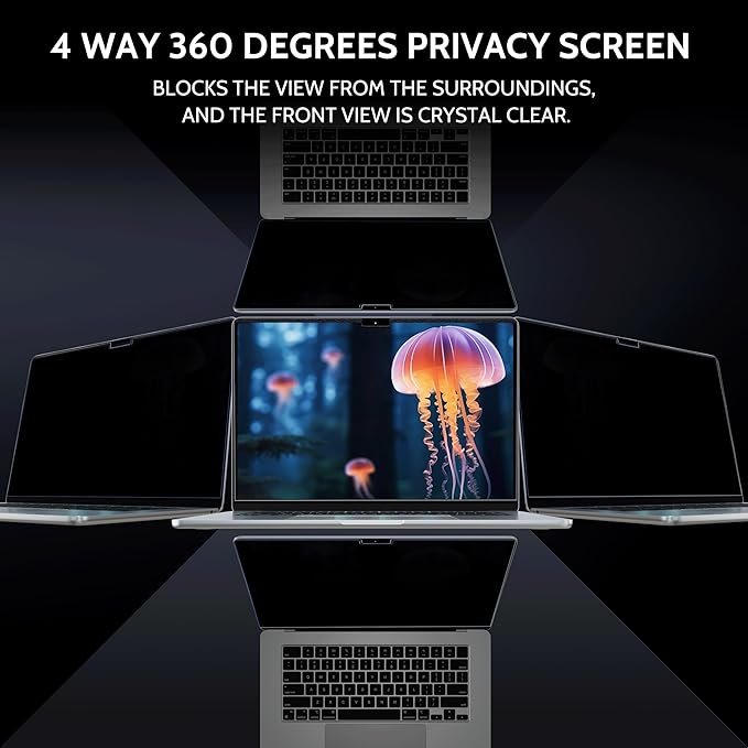 Magnetic 4 Way Privacy Screen for Macbook Pro 14 Inch (2021-2026, M1, M2, M3, M4, M5), Removable Matte Anti Glare Blue Light Protector, 360 Private Security Filter for Mac Laptop Computer