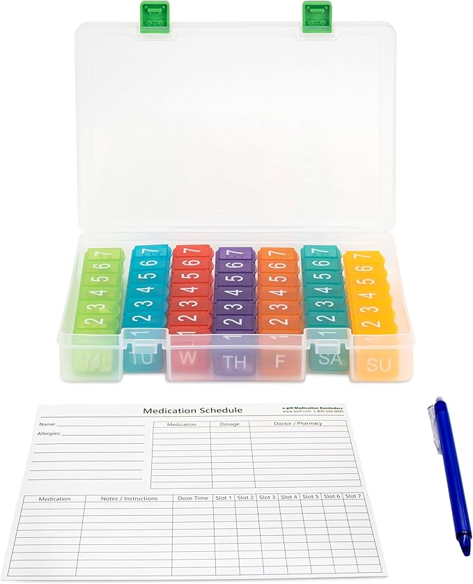 e-Pill 2-Pack Weekly 7×7 Pill Box Organizer – Rainbow & Clear