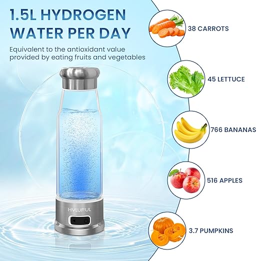 Hydrogen Water Bottle Generator, 450ml Portable Water Ionizer With SPE PEM Technology, Rechargeable Hydrohealth Machine for Home, Office