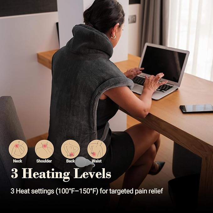 COMFIER Large Heating Pad for Back, Gifts for Mom Dad Her Him, Heating Pad for Neck and Shoulder, Heat Pads, Neck Heated Wrap, Auto Shut Off, 3 Temperature Levels, Black