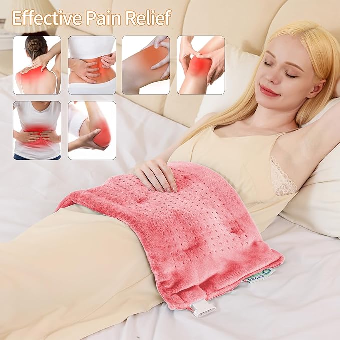 Massaging Weighted Heating Pad - Electric Heating Pad for Back Pain Relief with Massager, 3 Heat, 6 Massage, Auto Off, Extra Large Vibrating Heat Pad for Shoulder Neck (Grapefruit Red, 12"×24")