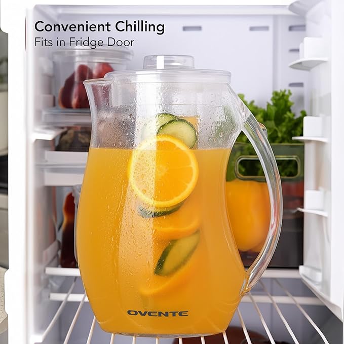OVENTE Fruit Infusion Water Pitcher 2.5L/85Oz with Removable Lid and Infuser Rod, BPA-Free, Shatterproof Acrylic Beverage Jug for Flavor-Infused Drinks, Lemonade, Juice and Iced Tea, Clear PIA0852C