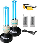 COOSPIDER UV 36Watts UV Sanitizer Lamp 2pack 72w with Remote Control Powerful UVC Light with E26 Base for Basement/Bedroom/Kitchen/Office/Storehouse/Car, 3-Gear Timer 110V Ozone Free