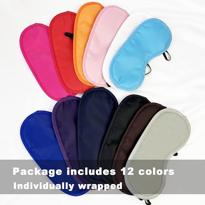 12 Pack Multicolor Eye Mask Cover Blindfold Sleep Mask for Team Games Travel Sleep Party Supply with Adjustable Strap for Women Men Kids, 12 Colors, Individual Package