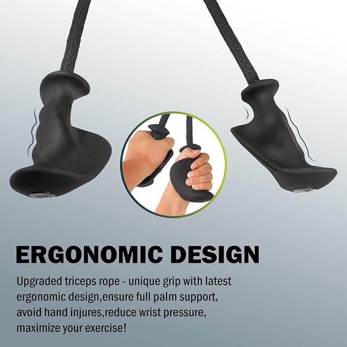 DASKING Ergonomic Tricep Rope Pulldown Attachments, 35.4 Inch Extra Long Triceps Rope Cable Attachments for Gym, LAT Pull Down Bar, Tricep Workout Cable Attachments