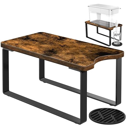 Water Filter Dispenser Stand Wood with Drip Tray - 7.9''W x 14.9''D x 7''H, Metal Stand Designed For Brita Filter, Compatible with Zero Water, PUR, Waterdrop etc