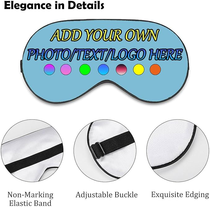Personalized Eye Mask, Custom Eyeshade Blindfold Add Your Design Image Text Customized Eye Cover with Adjustable Strap for Sleeping Travel Work Naps Blocks Light, Sky Blue