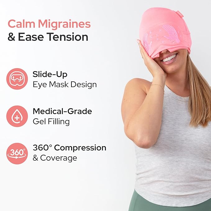 Migraine Relief Cap with Slide-Up Eye Mask - Patent Pending - Headache Relief Hat for Hangover, Stress, Tension - Buttery Soft, Made for Bad Days