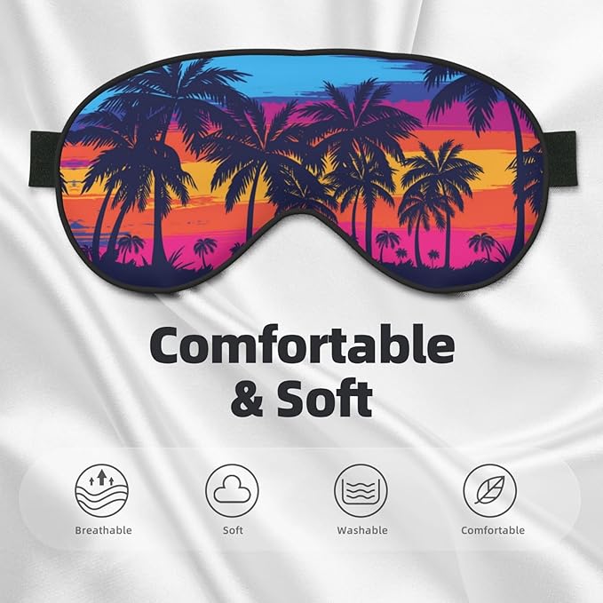Blue Palm Trees Sleep Mask Orange Sunset Eye Mask with Adjustable Strap Eye Sleep Shade Cover Blocks Light for Women Men Airplane Travel Nap