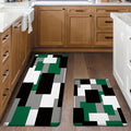 Green Kitchen Rugs Set of 2 Cushioned Anti Fatigue Kitchen Mats for Floor Non-Slip Waterproof Kitchen Floor Mats Geometric Ergonomic Cushioned Comfort Standing Mat for Laundry, Office, Sink