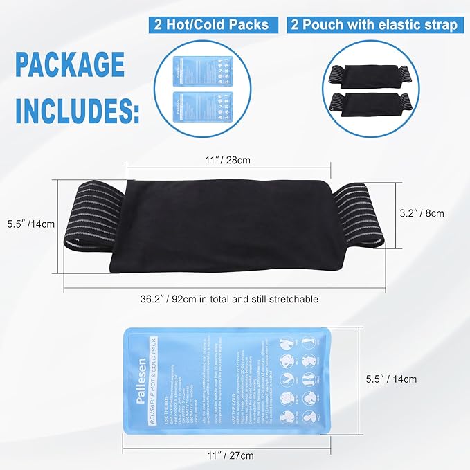 Ice Packs, Ice Packs for Injuries Reusable, Cold Packs for Injuries, with Wrap, Flexible Therapy, Soft Gel Pack, Cold Compress for Pain Relief, Blue