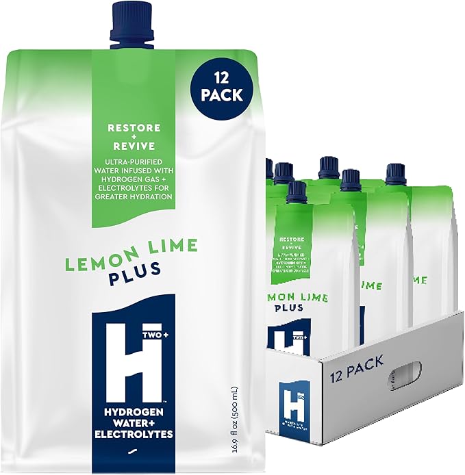 HTWO Plus Molecular Hydrogen Water with Electrolytes, Lemon Lime Flavor, Sugar Free Hydration Packets, 16.9oz 12 Pack, Energy Sports Drink, Performance & Recovery Support, Alternative to Hydrogenated Tablet - no Prep/Mess, 15 ppm