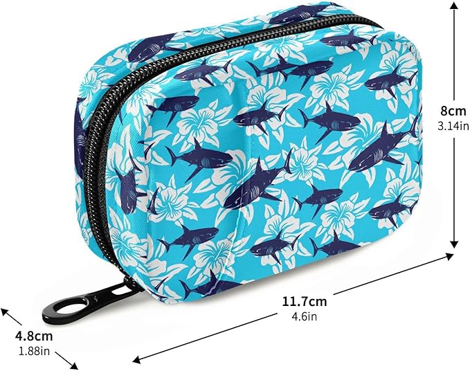 Shark Tropical Hibiscus Flower Pill Box 7 Day Pill Case Travel Pill Organizer Bag Container for Medicine with Zipper Portable Weekly Case Compact Size for Medicine, Vitamin, Supplement