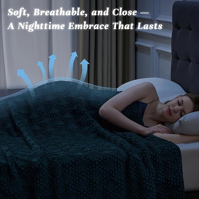 Knitted Weighted Blanket for Adult, Chunky Knit Weighted Throw for Sleep 40"*60" 7lbs, Cooling Breathable Heavy Blanket for Hot Sleepers, Machine Washable Blanket for Room Decor(Peacock)