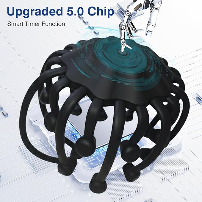 Head Massager Scalp Electric with Bluetooth Function, 360° Electric Head Massager Rechargeable 4 Modes, Electric Octopus Scalp Massager Portable, Long Battery Life, Scalp Stress Relax Massage Tool