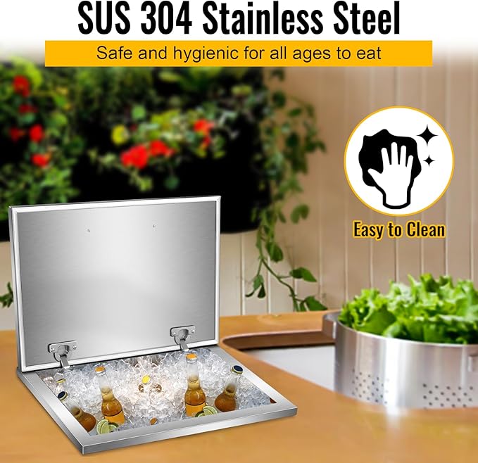 Commercial Stainless Steel Drop-in Ice Bin Chest – Insulated Bar Ice Well for Beverage Service