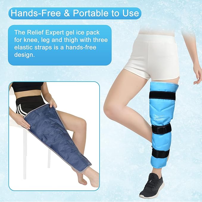 Relief Expert Large Leg Ice Pack Wrap – Reusable Gel Cold Pack for Leg, Knee, Thigh & Hip with 3 Adjustable Straps, Cold Compress Wrap for Muscle Recovery & Soothing Support After Workout