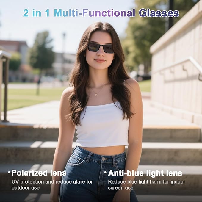 Smart Bluetooth Audio Glasses with Open-Ear Speakers, Extra UV400 Polarized Sunglass Lenses Included, Wireless Music & Calls, Compatible with iOS & Android, 5H Playtime