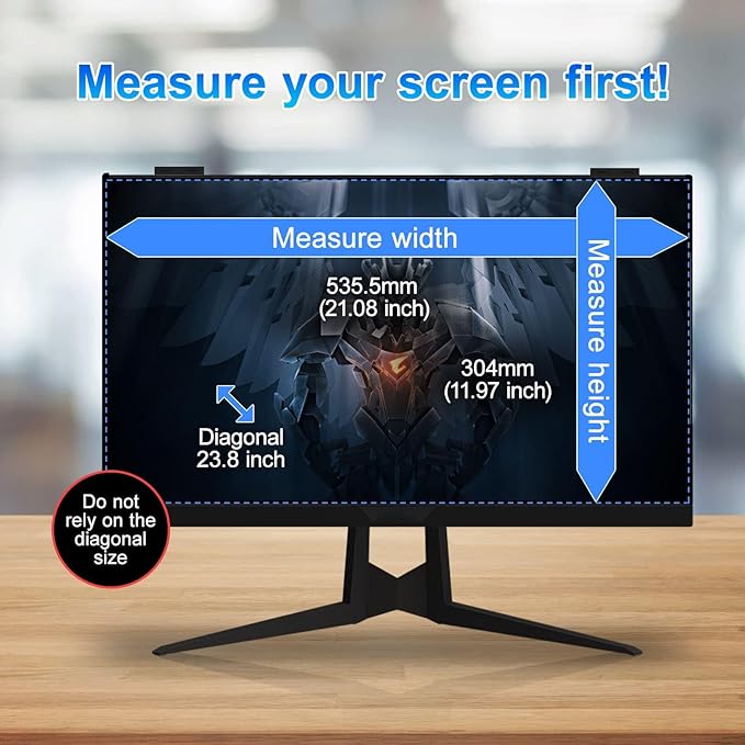2 Pack 23.8 Inch Magnetic Computer Privacy Screen Filter for Monitor 16:9 Aspect Ratio, Removable Hanging Privacy Screen Shield, Anti Blue Light Filter, Anti-Glare Protector