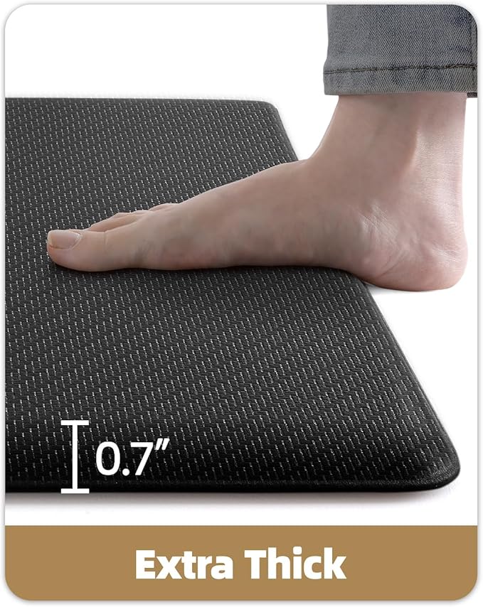 Color&Geometry 0.71" Extra Thick Anti Fatigue Cushion Kitchen Floor Mat,Easy Clean, Water & Oil Proof, Non Slip, Foam Padded Runner Rug for Front Sink,20"x39" Black (2.0Version)