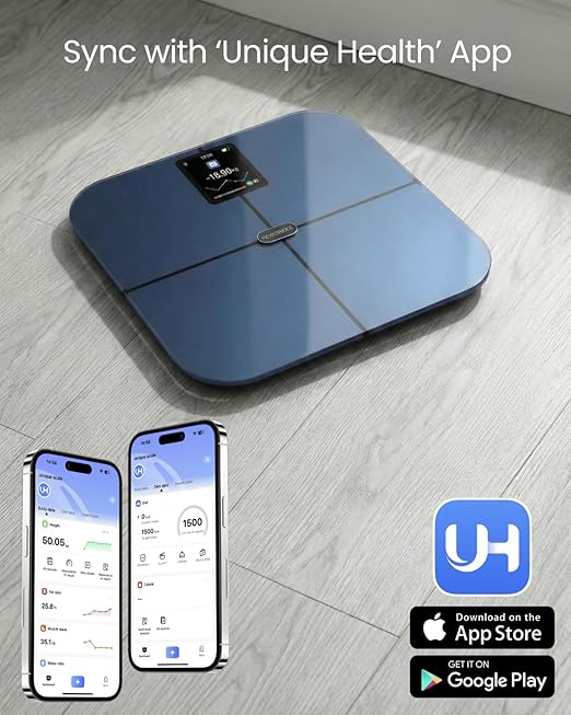 Smart Scale for Body Weight, BMI, Body Fat, Muscle Mass, 3.4" TFT Color Display Digital Bathroom Scale, 25 Body Composition Analysis, Sync App, Bluetooth, 400 lbs - Nexa 4