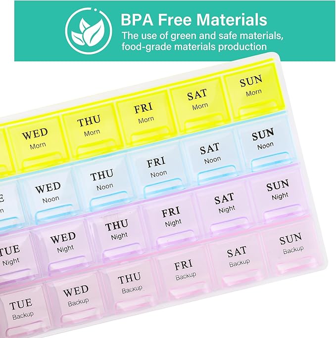 Large Weekly Pill Organizer 4 Times A Day,Pill Container, Moisture-Proof 7 Day Pill Box, Travel Pill Cases Portable for Pills Vitamin Fish Oil Supplements (2pack)