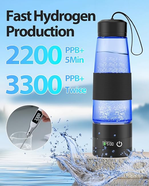 Hydrogen Water Bottle 3300+ PPB, 460ML/16.23OZ Rapid Hydrogen Water Generator - SPE/PEM Tech, Portable Rechargeable 1200 mAh Hydro Water Machine, for Home Office Travel Fitness Drinking
