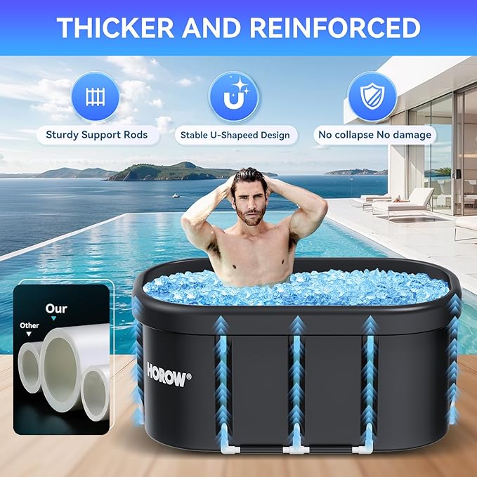 HOROW XL Large Oval Ice Bath Tub for Athletes, 100 Gallons Portable Cold Plunge Tub for Recovery and Cold Water Therapy, Multiple Layered Ice Plunge Tub with Cover for Family Gardens, Gym, Outdoor Use