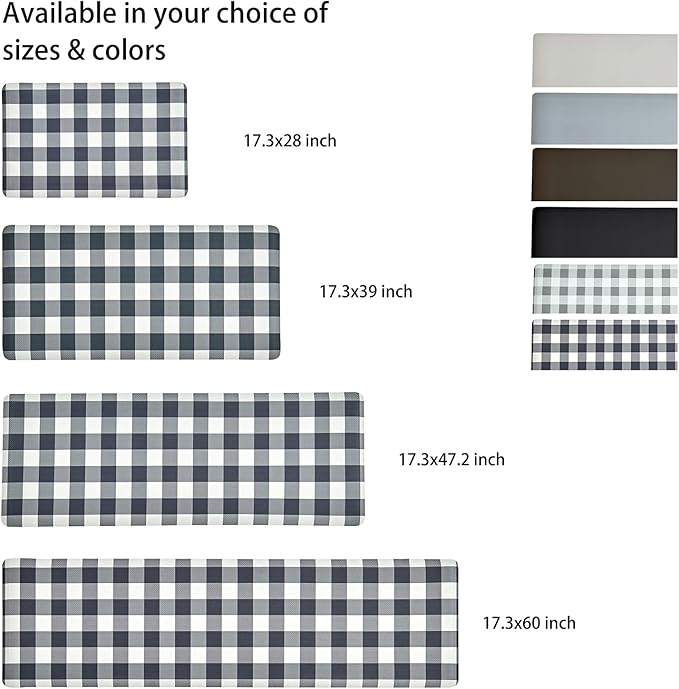 Anti Fatigue Kitchen Rugs Farmhouse Kitchen Mats for Floor,Cushioned Non-Slip Waterproof Ergonomic Comfort Rug Standing Mat for Kitchen,Floor,Home,Office,Sink,Laundry,Plaid Black,17.3"x 28"