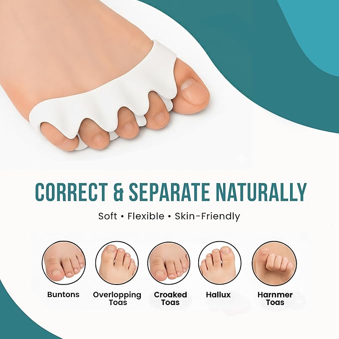 6 pcs Toe Separators for Men and Women – Gel Toe Spacers,toe Spreaders & toeStraighteners, Correct Bunion & Hammer Toes, Foot Alignment Aid, Pain Relief, Regular Size