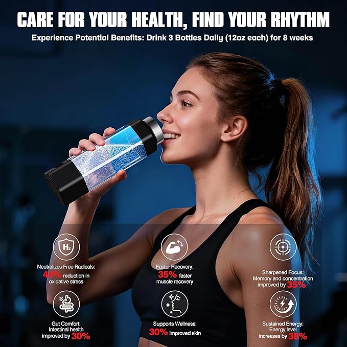 Hydrogen Water Bottle Generator,Up to 10000+ PPB Hydrogen Bottle Water Ionizer with SPE/PEM Technology,12 OZ Food-Grade PC Hydro Water Machine,SGS-Certified Molecular Generator for Sports/Home