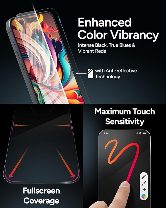 ZAGG XTR4 Screen Protector for iPhone 16/15-11x Stronger Tempered Glass, Blue Light Filtration, Anti-Reflective Technology, Graphene Reinforced, InvisibleShield, Easy Dust-Free Installation