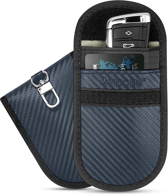 TICONN 2PK Faraday Bags for Car Keys Fob, 3.5"X5.0" Faraday Cage Protector, Car RFID Signal Blocking, Anti-Theft Pouch Anti-Hacking Case Blocker (Navy, M)