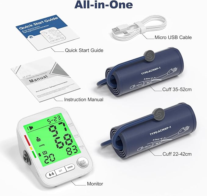 Blood Pressure Machine Upper Arm, Arm Electronic Sphygmomanometer with 2 Cuffs, Digital Upper Arm BP Machine, LCD Display, 9"-17" Medium and 13"-21" XL Cuff