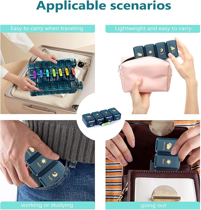 Weekly Pill Organizer 7 Day 4 Times a Day， Large Pill Box Organizer with Drawer Designed， Daily Pill Organizer to Hold Medicine, Medication, Vitamins and Fish Oils (Blue)