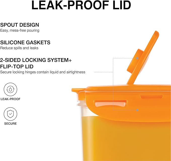 LocknLock Aqua Fridge Door Water Jug with Handle BPA Free Plastic Pitcher with Flip Top Lid Perfect for Making Teas and Juices, 2 Quarts, Orange