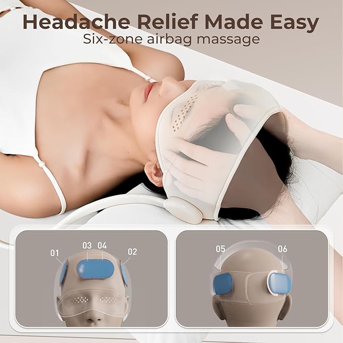 YETEE Head Massager with Heat,Head Massager for Headaches, Eye and Scalp Massager, Comfort Focused Massage Device, 3 Heat Levels, 4 Massage Modes, 6 Airbag Massage Zones