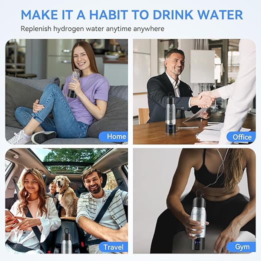 Hydrogen Water Bottle with Three Modes Produces 5000 PPB of Hydrogen Water in 8 Minutes,Made of Aluminium and Glass,with Colorful Light,Rechargeable for Travelling,Office,Home (Black)