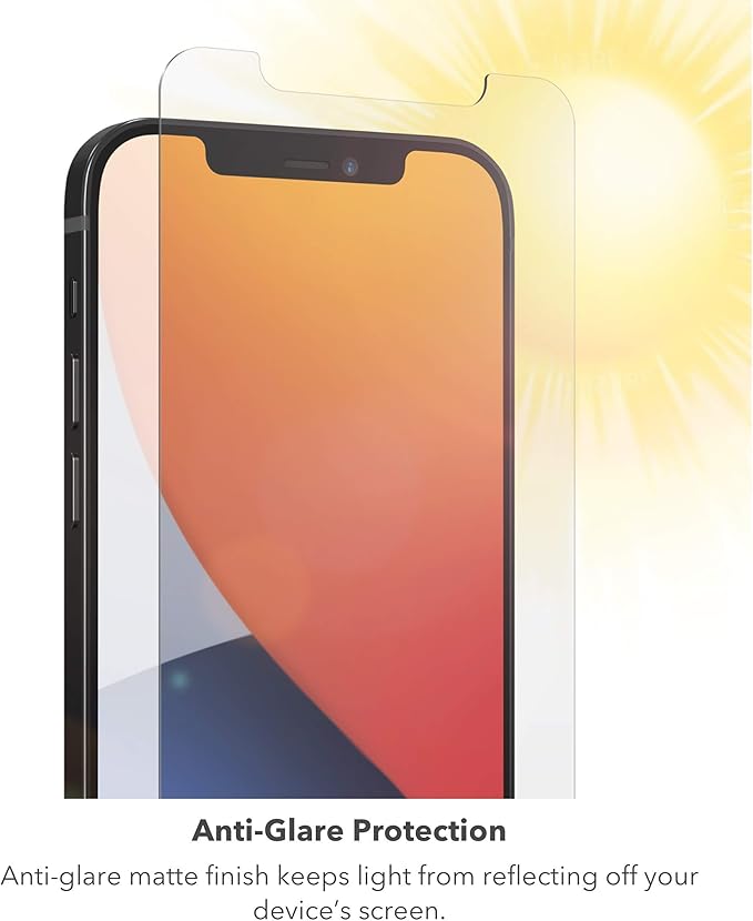 ZAGG Glass Elite Anti-Glare Plus - Blocks Glare from your device - Made for iPhone 12 Mini, InvisibleShield, Clear, 200106676