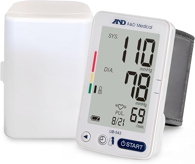 A&D Medical Essential One Wrist Blood Pressure Monitor for Home Use, UB-543, BP Adjustable Cuff (5.3-8.5"/13.5-21.5 cm), 2 Users, One Button Operation, 60 Reading Memory, Carrying Case, 2 AAA Battery