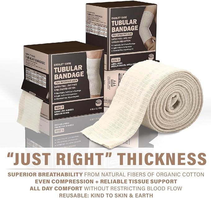 EVERLIT 560D Cotton Blend Elasticated Tubular Support Bandage | Latex-Free, Extra-Thick Breathable Stockinette for Arm, Knees, Legs | Moderate to High Compression for Sensitive Skin | 4" x 11 yd